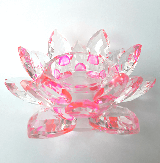 Krištáľový kvet lotos – svietnik, ružový